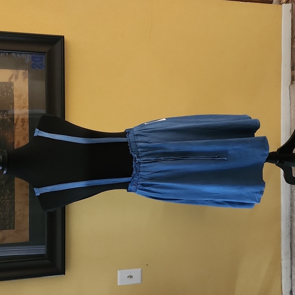 NWT Overall style blue with white stripe skater dress size L